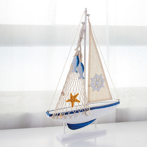 เรือใบเมดิเตอร์เรเนียนแบบจำลองประดับตกแต่งสีฟ้าขาวลายทางแนวตั้งไม้สนตกแต่งห้องนั่งเล่นของขวัญวันเกิด - Product Image 3