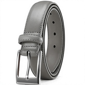 Cinturón Formal de Cuero Genuino, Color Gris Sólido, Hebilla Rectangular Plateada, Accesorio Duradero para Oficina y Trabajo - Product Image 1