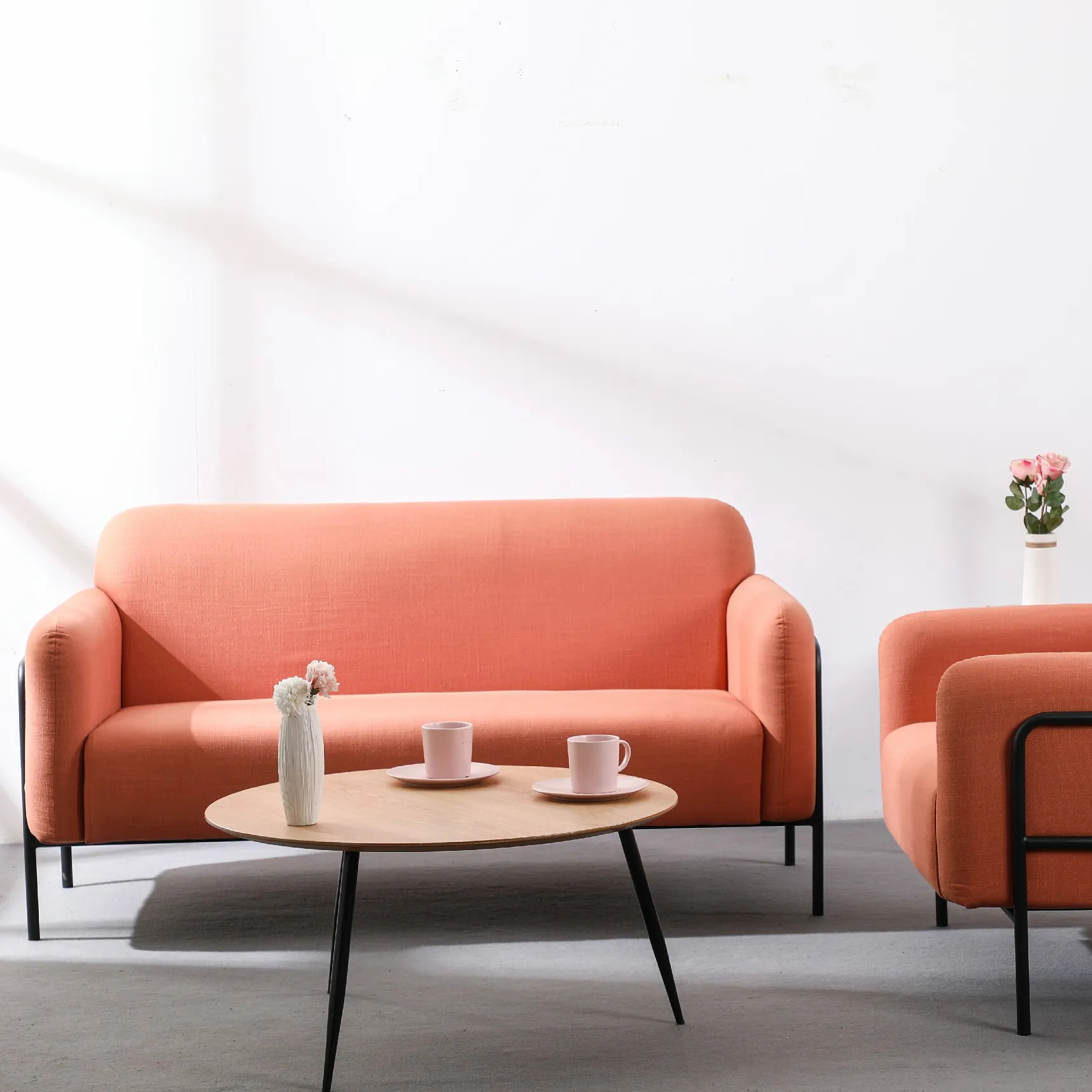 Woonkamer Meubels Sets Moderne Italiaanse Microfiber Oranje Stof 2 Zits Bank