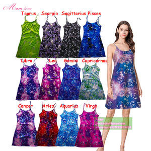 Chemise de nuit en satin personnalisée pour <span class=keywords><strong>femme</strong></span>, motif 12 signes du zodiaque, style été, nuisette sexy, lingerie, chemise de nuit complète - Product Image 2