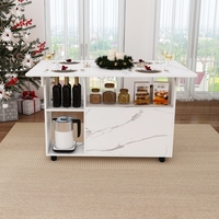 Îlot de cuisine mobile avec plateau rabattable, chariot de cuisine roulant avec armoire de rangement, étagères ouvertes, table à manger sur roulettes pour la maison