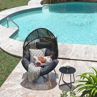 Sofá individual de ratán PE para exteriores, silla de huevo con marco de metal de mimbre PE, silla de salón con soporte para jardín y terraza