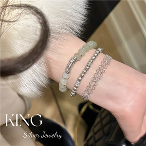King Silver Jewelry Hetian Jade Beaded <b>Bracelet</b> S925 Silver Plated Gold Women Party Jewelry - Product Image 4