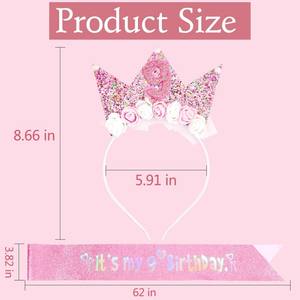 Compleanno fiore principessa corona ragazza fascia e fascia glitterata Set per la ragazza decorazioni di compleanno per la ragazza Happy Birthday Girl - Product Image 3