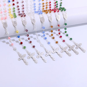 Collier de prière en cristal catholique Komi, perles de 8 mm, 8 couleurs, pendentif croix perlé, bijoux en gros - Product Image 5