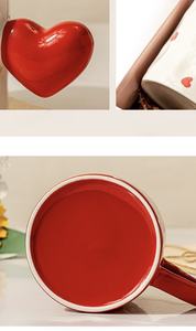 Mug à café en céramique à motif de cœur rouge et blanc, finition irrégulière, poignée en forme de cœur 3D, capacité de 301 à 400 ml, cadeaux d'affaires pour micro-ondes - Product Image 3