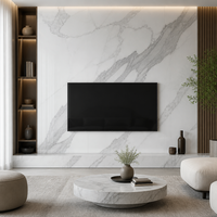 Dalle en pierre frittée Royal Calacatta White 1600x3200mm, aspect marbre gris veiné luxueux, pour intérieur de villa