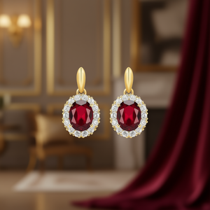 E3153 Orecchini con diamanti rossi, taglio ovale, diamante naturale, gioielli da donna in stile classico - Product Image 2