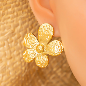 Flower Stud <b>Earrings</b> 18K Gold Finish Zinc Alloy Stainless Steel <b>Post</b> For Women Gift Fashion Simple Design - Product Image 4