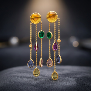 Handmade Brass Gemstone Stud Earrings Gold Plated <b>Boho</b> Ethnic Fashion - Product Image 4