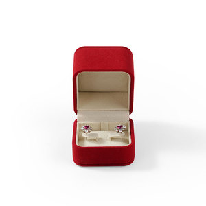 FANXI Custom Logo Pierced <b>Earrings</b> Jewellery <b>Box</b> with Red Leather Velvet - Product Image 2