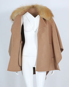 OFTBUY 2023 Legal das Mulheres Natural Casaco De Pele De Raposa Bat Casaco De Ponto Aberto Blends De Lã De Cashmere Casaco De Manto De Lã De Pele Real - Product Image 3