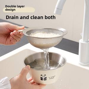 Bol de cuisine de petite taille en acier inoxydable à double usage pour mélanger les salades et les fruits Panier de drainage facile à laver Passoire domestique Passoire - Product Image 3