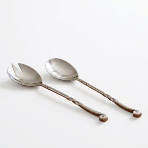 Juego de servicio de alimentos de acero inoxidable, conjunto de utensilios de cocina hechos a mano con mango trenzado, para bar y ensalada, nuevo - Product Image 1