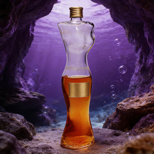 Bouteille en verre givrée en forme de sirène, qualité alimentaire, 700 ml et 1 L, avec bouchon <span class=keywords><strong>à</strong></span> vis, pour <span class=keywords><strong>Bordeaux</strong></span>, Mezcal, Gin, Vodka - Nouveauté en promotion - Product Image 1