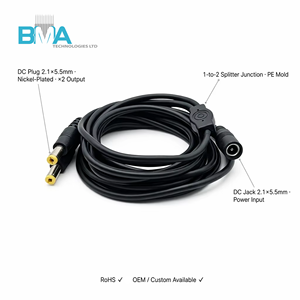 Câble d'alimentation Y Splitter DC 2.1x5.5mm Femelle vers Double 2.1*5.5mm Mâle, Faisceau de câbles d'extension DC 20AWG pour Caméra LED CCTV - Product Image 4
