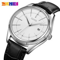 Skmei 9298 montres-bracelets de luxe pour hommes montre-bracelet en cuir à quartz analogique étanche pour hommes