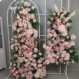 Customized Size High Quality Artificial Silk Flower Runner Flower Runner Pink Roses For Party Wedding