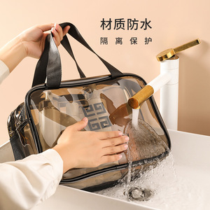 PVC Double Layer Toiletry <b>Bag</b> Large Capacity <b>Dry</b> Wet Separation Zipper Closure Rectangle Water Resistant Cosmetic Storage Letter - Product Image 3