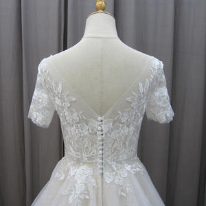 Jancember MZ0021 Hermosos vestidos de novia de encaje bordado de manga corta - Product Image 6