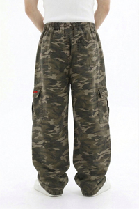 Custom Cotton Ripstop Twill Camo Cargo Pants Wide Leg Multi Pockets Embroidery Baggy Straight Tactical Skate Camouflage Pant <b>Men</b> - Product Image 3