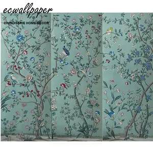 Chinoiserie Wallpaper Chinoiserie murals Hand Painted Wallpaper On tea paper 36" x 93"/panel - accept customize