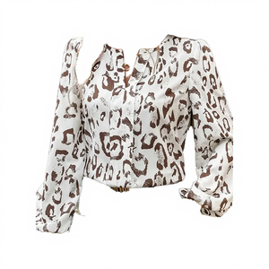 Dear-Lover Wholesale Woven Breathable Casual Leopard Print V-neck <b>Balloon</b> Sleeve Blouse Elegant Tops for Women - Product Image 4