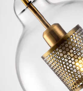 Retro Hanging Lamp Restaurant Triple Retro Iron Traditional Wire Mesh clear Glass <b>Pendant</b> <b>Light</b> - Product Image 6