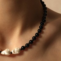 Zooying été bijoux noir Agate pierre naturelle collier femmes perlé clavicule chaîne collier de perles pour cadeau de vacances