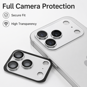 Protection d'objectif d'appareil photo pour iPhone 18 Pro Max, verre trempé 9H, couverture intégrale, anneau de protection, plaque métallique mate, épaisseur 0,33 mm - Product Image 1
