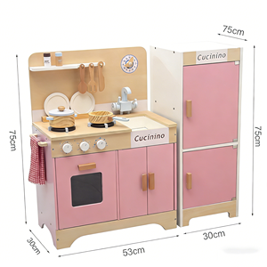 Ensemble de jouets de cuisine en bois éducatifs et sûrs pour enfants, avec capot, encourageant le jeu de rôle, pour les âges de 2 à 14 ans, rose - Product Image 1