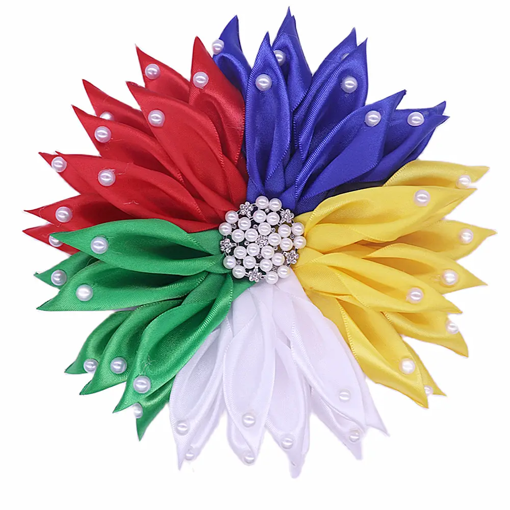 Promocional Linda pequeña pera decorada hecha a mano OES cinta flor Pin Orden del símbolo de la estrella oriental broche de ramillete en capas