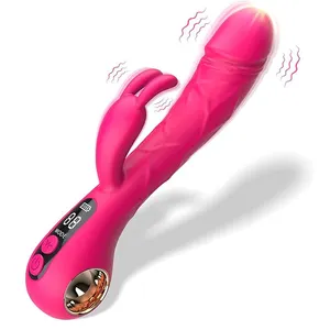 Vibrateur point G Lapin Jouets sexuels Jouets pour adultes Stimulateur clitoridien Gode réaliste avec affichage LCD Vibrations Lapin Clitoris Vagin