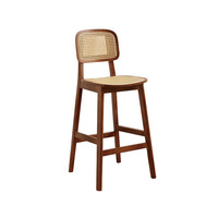 Chaise de bar MULIGNA, style nordique moderne, en bois massif, avec tressage en rotin, style Wabi-Sabi, pour hôtel, café, restaurant, avec dossier