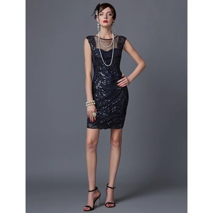 Robe de soirée à sequins dos nu, taille naturelle, pour dîner - Product Image 4