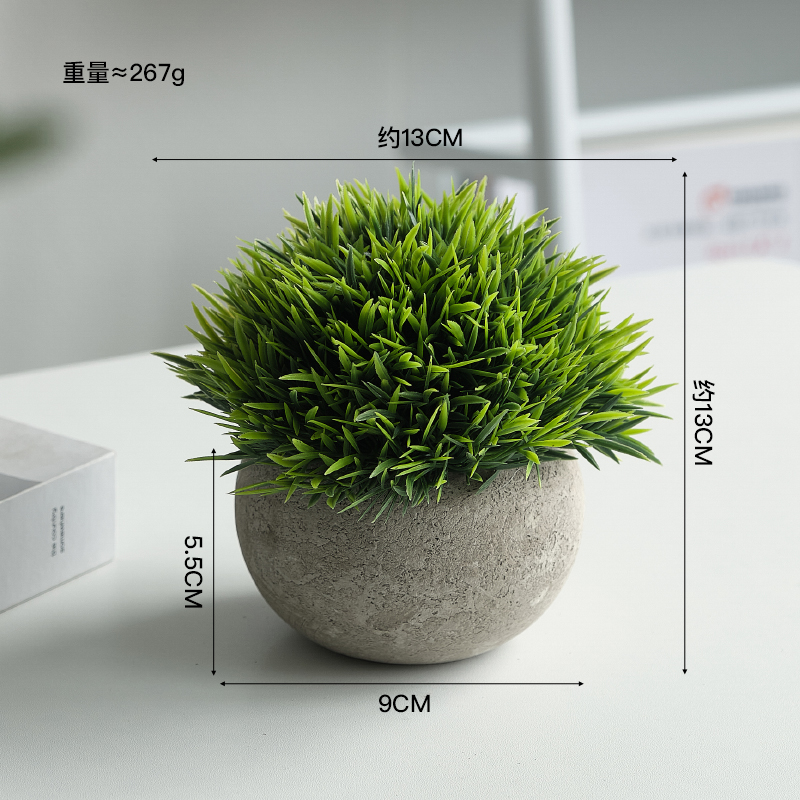 Bouteille ronde grise avec petite herbe verte