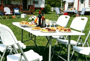 Outdoor Furniture Supplier Heavy Duty Waterproof Folding Half Portable White 6FT Table Outdoor Table for Parties Backyard Events - Product Image 5
