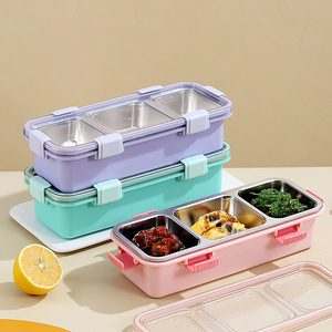 Lujosa fiambrera <span class=keywords><strong>rectangular</strong></span> de acero inoxidable para niños con contenedor de alimentos de 3 compartimentos - Product Image 2