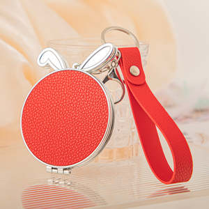Miroir compact en plastique en forme d'oreilles de lapin avec porte-clés, miroir de voyage pliable double face, finition argentée, 8x8cm, animal mignon - Product Image 3