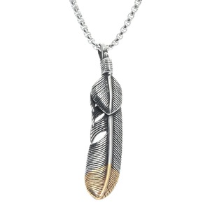 Collar con colgante de pluma de acero inoxidable para hombre, diseño de animales retro punk, joyería de moda, cadena larga en tono plateado 280112 - Product Image 5