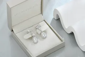 Milskye Trend Fine Jewelry Boucles d'oreilles Simple Emerald Cut 5A Zircon Gemstone White Gold Plated Diamond Boucles d'oreilles pour les femmes