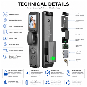Face Recognition Fingerprint Password Card <strong>Remote</strong> Code Smart Door <strong>Lock</strong> for Stainless Steel Doors - Product Image 3