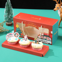 Boîte à cupcakes rectangulaire à cordon de serrage 3 pièces pour Noël avec fenêtre transparente et doublure en aluminium, idéale pour l'emballage de muffins