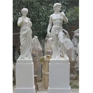 Decorazione per interni a grandezza naturale pietra classica uomo nudo umano bianco greco David marmo figura scultura in vendita