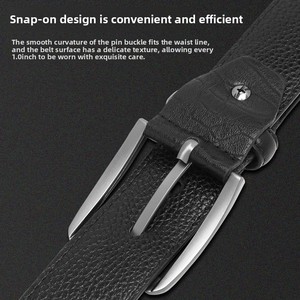 Sabuk Kulit Kasual Pria Model Cowboy dengan Gesper Pin, Kulit PU Bertekstur Butiran, Gesper Paduan Logam, Sabuk Jeans - Product Image 3