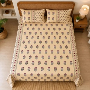 Solid Bedsheets Cream Floral Cotton Bedsheet Set King <b>Bed</b> Sheet 102 x 102 Soft Cotton Bedding with 2 Pillow Covers - Product Image 1