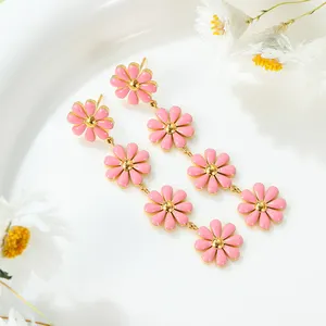 2024 New Fashion Daisy Flower Stud Earrings Stainless Steel 316L Drop Earring 18K Gold Plated Jewelry Non Tarnish Jewelry