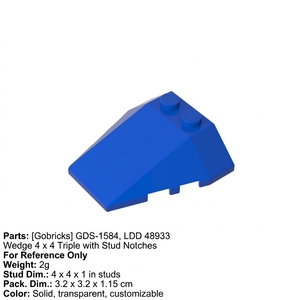 Gobricks Vente en Gros en Stock Pièces de Briques GDS-1584 Pièces de Blocs de Construction 48933 Cale Inclinée 4x4 à Trois Pointes - Product Image 2