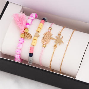 Conjunto de Pulseras de Moda con Dijes para Mujer, Estilo Bohemia, Chapado en Oro, Cuentas de Resina Acrílica, Borlas, Piña, Palmera, Joyería de Regalo - Product Image 1