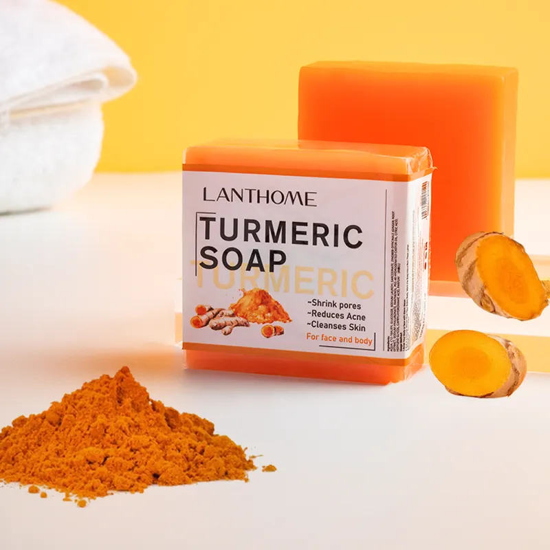 Fabrikant Private Label Bliksem Verhelderende Biologische Pure Gember Handgemaakte Kurkuma Zeep Gezicht Wassen Acne Tumeric Zeep